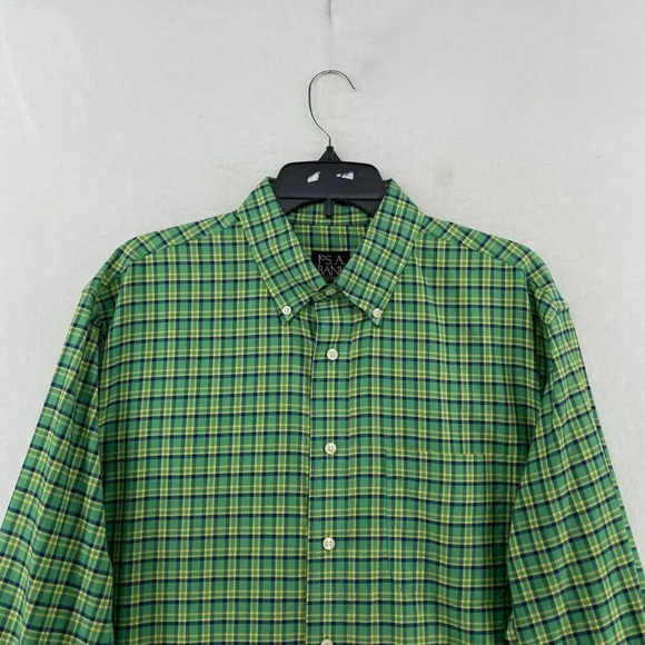 Jos. A. Bank Button-Down Shirt Men's Sz L Green Tailored Fit Plaid Collared - Picture 6 of 11